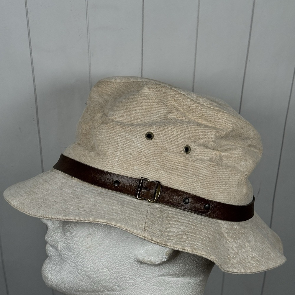 Vintage Kangol Beige Canvas Fedora Brimmed Sun Hat Travel Vaca Safari Cap Unisex